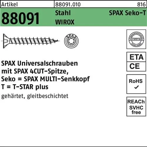 Schraube R 88091 SEKO/T-STAR 4,5x 40/34-T20 Stahl WIROX 500 Stück SPAX Jetzt Kaufen