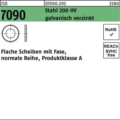 Unterlegscheibe ISO 7090 m.Fase 6 Stahl 200 HV galv.verz. 100 Stück Bestpreis