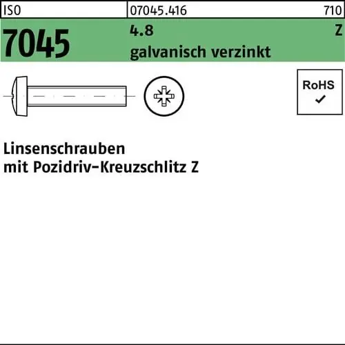 Flachkopfschraube ISO 7045 PZ M5x30-Z 4.8 galv.verz. 1000St. Direktkauf