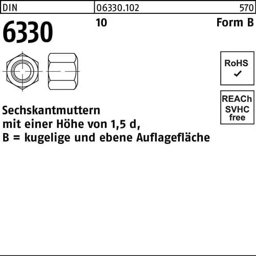 Sechskantmutter DIN 6330 FormB BM 10 SW 16 10 50 Stück Wochenendangebot