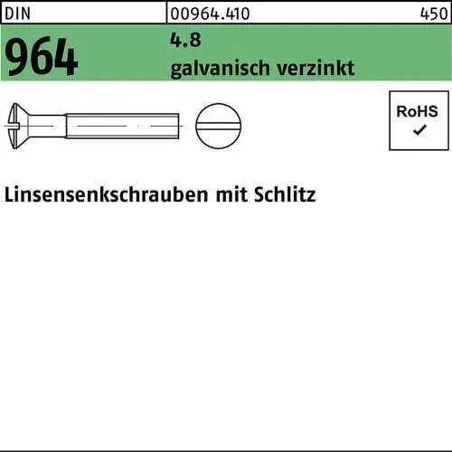 Linsensenkschraube DIN 964 Schlitz M6x 16 4.8 galv.verz. 1000 Stück Preisreduziert