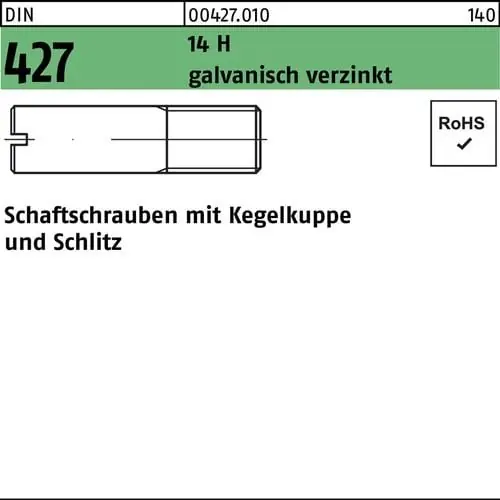 Schaftschraube DIN 427/ISO 2342 Kegelkuppe/Schlitz M10x35 14 H galv.verz. 50St. Heißes Angebot