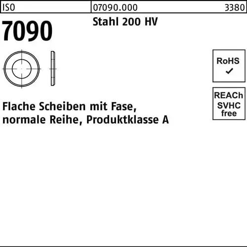 Schnäppchen Unterlegscheibe ISO 7090 m.Fase 8 Stahl 200 HV 1000 Stück