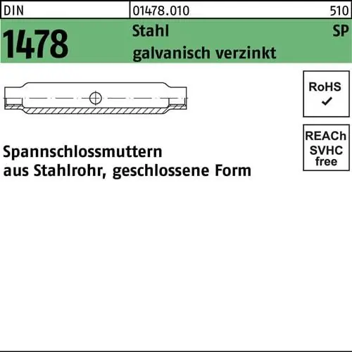 Spannschlossmutter DIN 1478 geschlossen SP M8 Stahl 3.6 galv.verz. 10St. Saisonangebot
