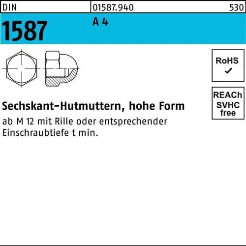 Top-Angebot Sechskanthutmutter DIN 1587 M16 A 4 10 Stück