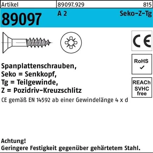 Jetzt Kaufen Spanplattenschraube R 89097 SEKO PZ TG 4,5x 45-Z A 2 500 Stück
