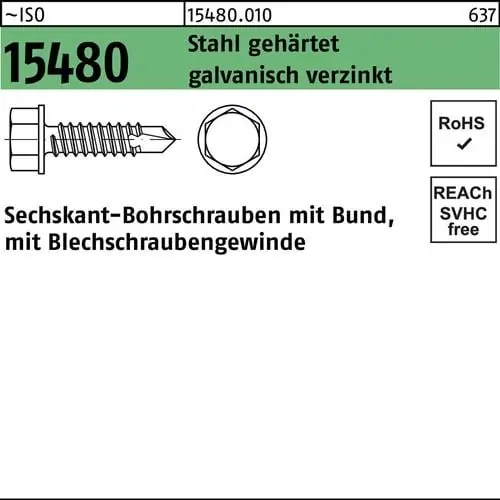 Sechskantbohrschraube ISO 15480 Bund ST 5,5x80 Stahl gehärtet galv.verz. 100St. Top-Preis