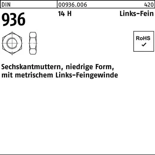 Sechskantmutter DIN 936 links M16x 1,5 -LH 14 H 50 Stück Versand Am Gleichen Tag