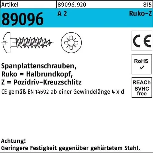 Spanplattenschraube R 89096 HAKO PZ 5x 60-Z A 2 500 Stück Heißes Angebot