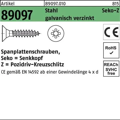 Spanplattenschraube R 89097 SEKO PZ VG 4x20-Z Stahl galv.verz. 1000St. Preisknaller
