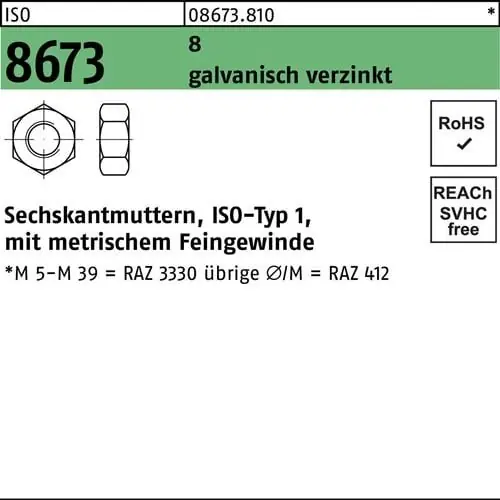 Sechskantmutter ISO 8673 M36x 1,5 8 galv.verz. 1 Stück Begrenztes Angebot