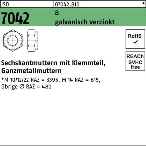 Sechskantmutter ISO 7042 Klemmteil M18 8 galv.verz. 50 Stück Sichere Zahlung