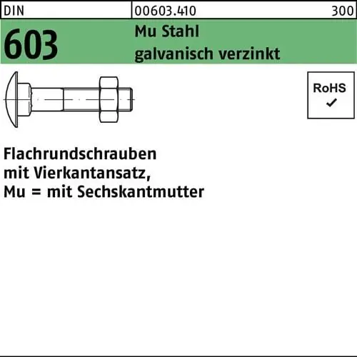 Geprüft Flachrundschraube DIN 603 Vierkantansatz/6-ktmutter M12x30 Mu 4.6 verz. 100St.