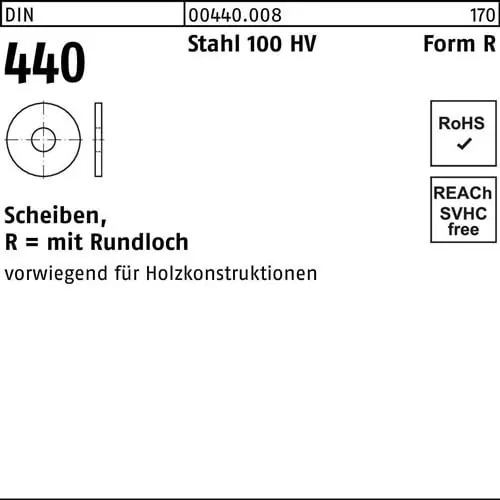 Top-Seller Scheibe DIN 440 R 36x112x 6 Stahl 100 HV 25 Stück