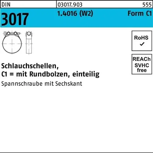 Schlauchschelle DIN 3017 W2 FormC1 21- 23/18 1.4016 Schraube galv.verz. 50St. Markenware
