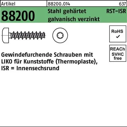 Top-Angebot Gewindefurchendeschraube R 88200 Liko ISR 2,2x6-T6 Stahl geh.galv.verz. 1000St.