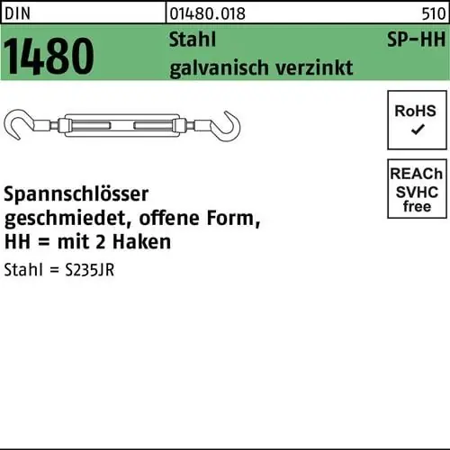 Gratis Versand Spannschloss DIN 1480 offen 2Haken SP HH M6 Stahl 3.6 galv.verz. 1St.