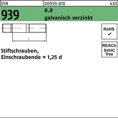 Letzte Chance Stiftschraube DIN 939 M24x110 8.8 galv.verz. Einschraubende=1,25d 1St.