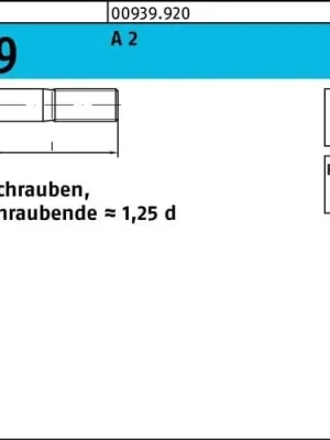 Abverkauf Stiftschraube DIN 939 M10x 50 A 2 Einschraubende=1,25d 25 Stück