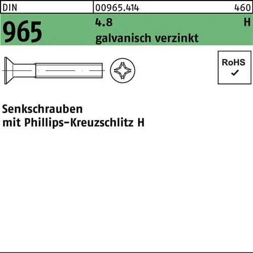 Sale Senkschraube DIN 965 PH M3x 16-H 4.8 galv.verz. 200St.