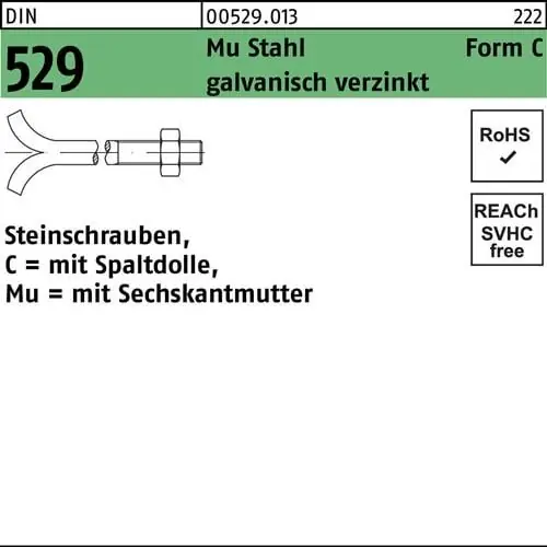 Mega-Angebot Steinschraube DIN 529 Spaltdolle/6-ktmutter CM 16x350 Mu 3.6 galv.verz. 10St.