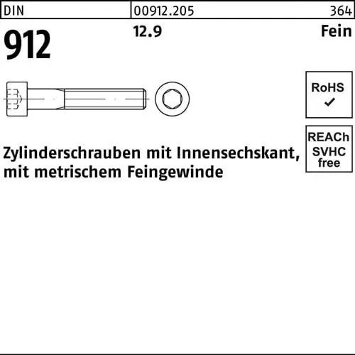 Zylinderschraube DIN 912 Innen-6kt M12x1,5x 60 12.9 100 Stück Jetzt Kaufen