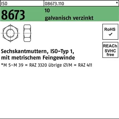 Sechskantmutter ISO 8673 M30x 2 10 galv.verz. 10 Stück Sonderaktion