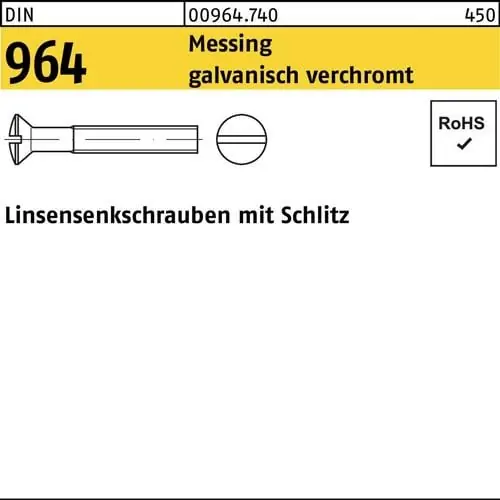 Linsensenkschraube DIN 964 Schlitz M6x 35 Messing galv. verchromt 200St. Wochenendangebot