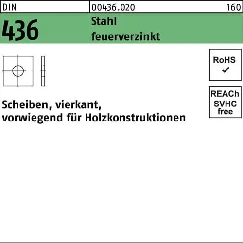 Unterlegscheibe DIN 436 vierkant 17,5x 50x 5 Stahl feuerverz. 50 Stück Direktkauf