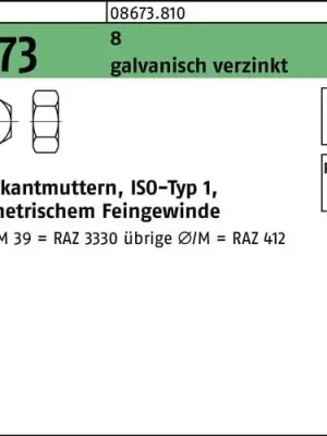 Abverkauf Sechskantmutter ISO 8673 M10x 1,25 8 galv.verz. 100 Stück