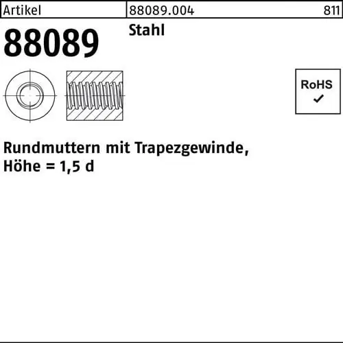 Rundmutter R 88089 m.Trapezgewinde TR 20 x 4 -36 Stahl Höhe=1,5d 10 Stück Bestseller