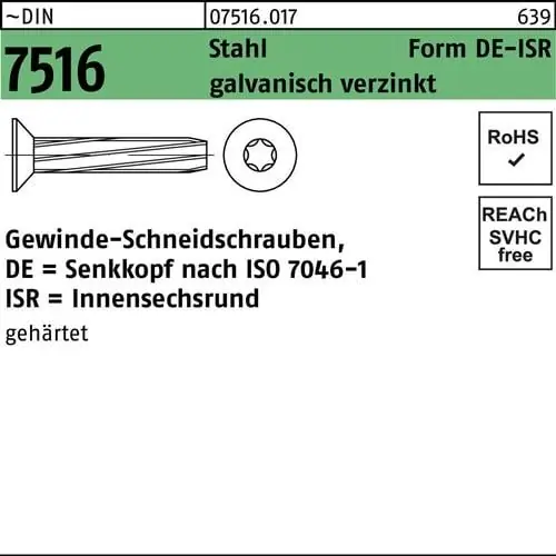 Markenprodukt Gewindeschneidschraube DIN 7516 SEKO ISR DE M4x25-T20 Stahl galv.verz. 1000St.