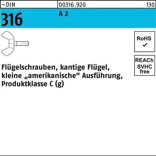 Flügelschraube DIN 316 M10x 25 A 2 kleine Ausführung 10 Stück Letzte Chance