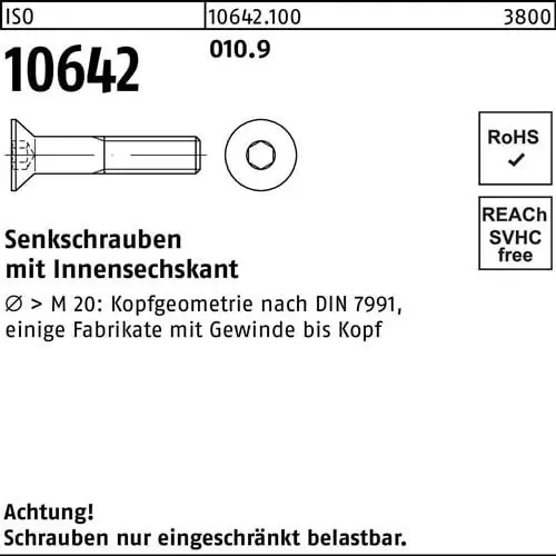 Senkschraube ISO 10642 Innen-6kt M8x 20 010.9 200 Stück Geprüft