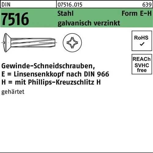 Abverkauf Gewindeschneidschraube DIN 7516 LIKO PH EM 4x8-H Stahl galv.verz. 2000St.