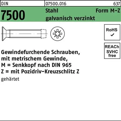 Gewindefurchendeschraube DIN 7500 SEKO PZ MM 6x10-Z Stahl galv.verz. 1000St. Angebot