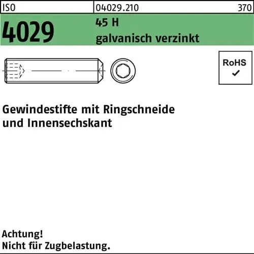 Preis Gesenkt Gewindestift ISO 4029 Ringschneide/Innen-6kt M10x30 45 H galv.verz. 100St.