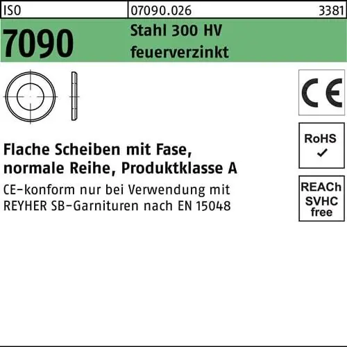 Jetzt Kaufen Unterlegscheibe ISO 7090 m.Fase 36 Stahl 300 HV feuerverz. 50 Stück