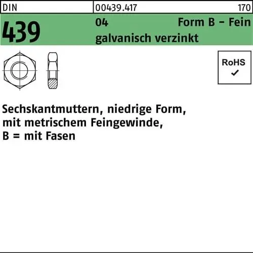 Sechskantmutter DIN 439/ISO 4035 FormB BM 36x3 Automatenstahl galv.verz. 10St. Preisknaller