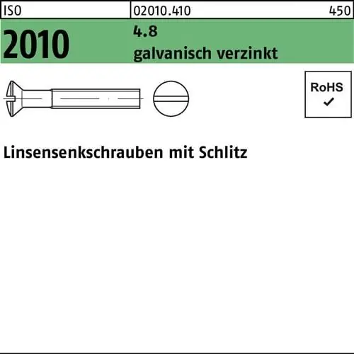 Linsensenkschraube ISO 2010 Schlitz M4x 80 4.8 galv.verz. 100 Stück Direkt Vom Hersteller