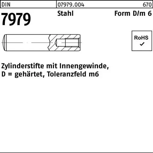 Zylinderstift DIN 7979 Innengewinde D 8x 28 Stahl gehärtet Toleranz m6 100St. Expressversand