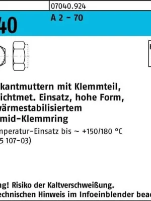 Abverkauf Sechskantmutter ISO 7040 Klemmteil M3 A 2 - 70 brauner Ring 1000 Stück