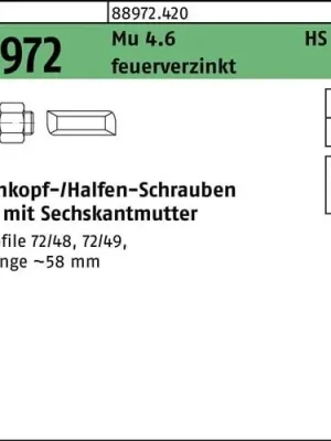 Kracherpreis Hammerkopfschraube R 88972 Typ 72/48 M24x100 Mu 4.6 feuerverz. 10St. HALFEN