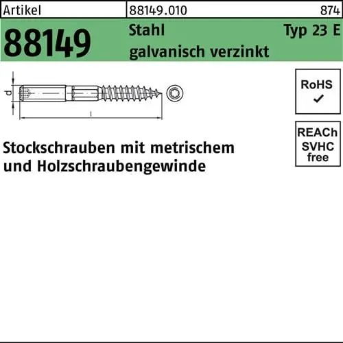 Highlight Stockschraube R 88149 Typ 23 E M10x 120 Stahl galv.verz. 50 Stück