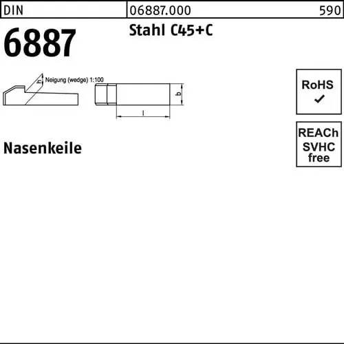 Nasenkeil DIN 6887 6x 6x 50 Stahl C45+C 50 Stück Preis Gesenkt