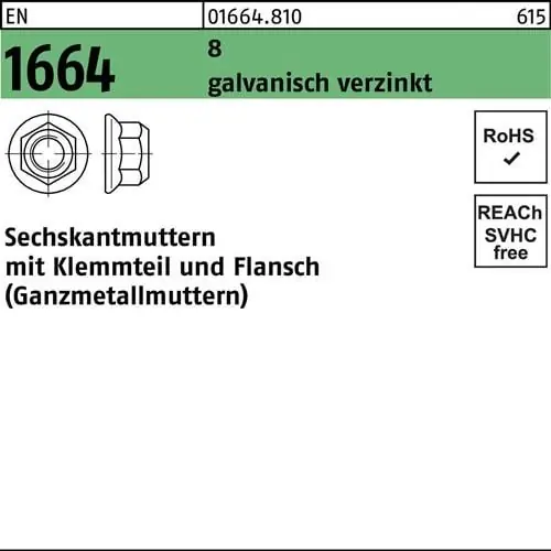 Sechskantmutter EN 1664 Klemmteil/Flansch M5 8 galv.verz. 100 Stück Heißes Angebot