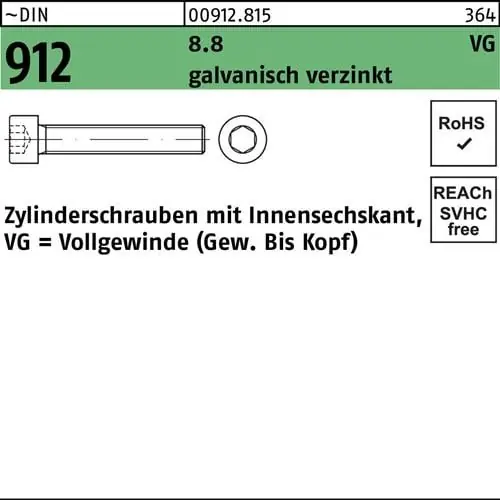 Zylinderschraube DIN 912 Innen-6kt VG M5x50 8.8 galv.verz. 200St. Online Kaufen