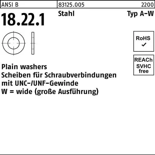 Unterlegscheibe ANSI B18.22.1 Typ W 1/2x 1,375 Stahl 200 Stück Sonderaktion