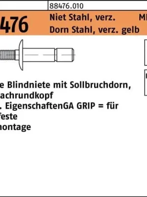 Kostenfreie Lieferung Blindniete R 88474 FLAKO 6,4x20,5 Niet Sta verz/Dorn Sta verz gelb 100St. GESIPA