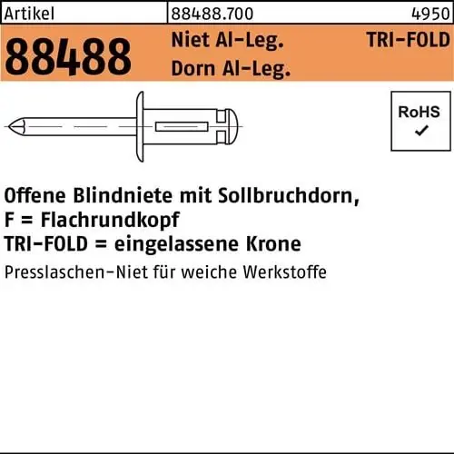 Direkt Vom Hersteller Blindniete R 88488 Flachrundkopf 4,8x22,2 Niet Alu/Dorn Alu 250St. GESIPA